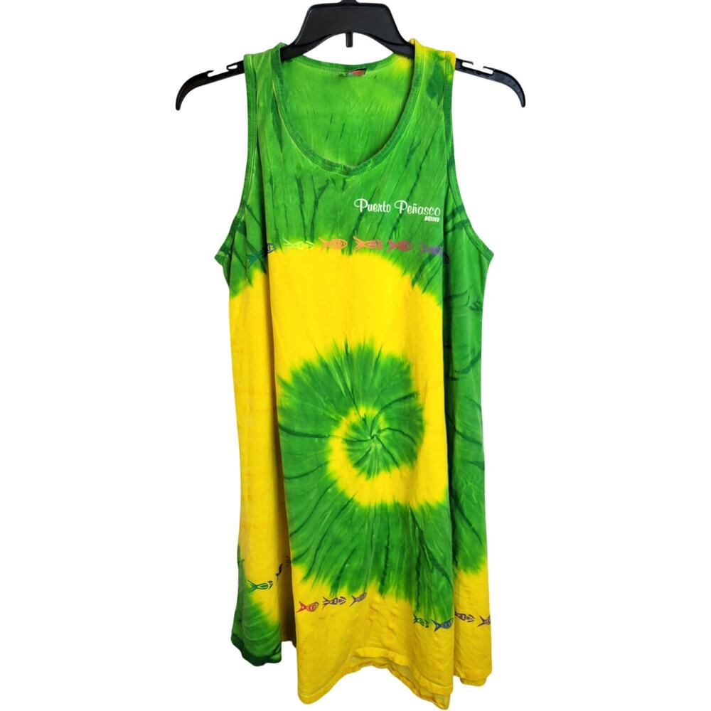Beach Wear Midi dress Women's L/XL Neon Green Yellow Tie‎ Dye Colorful Summer